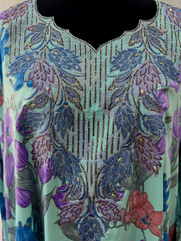 Purple satin mukhawar maxi dress full length