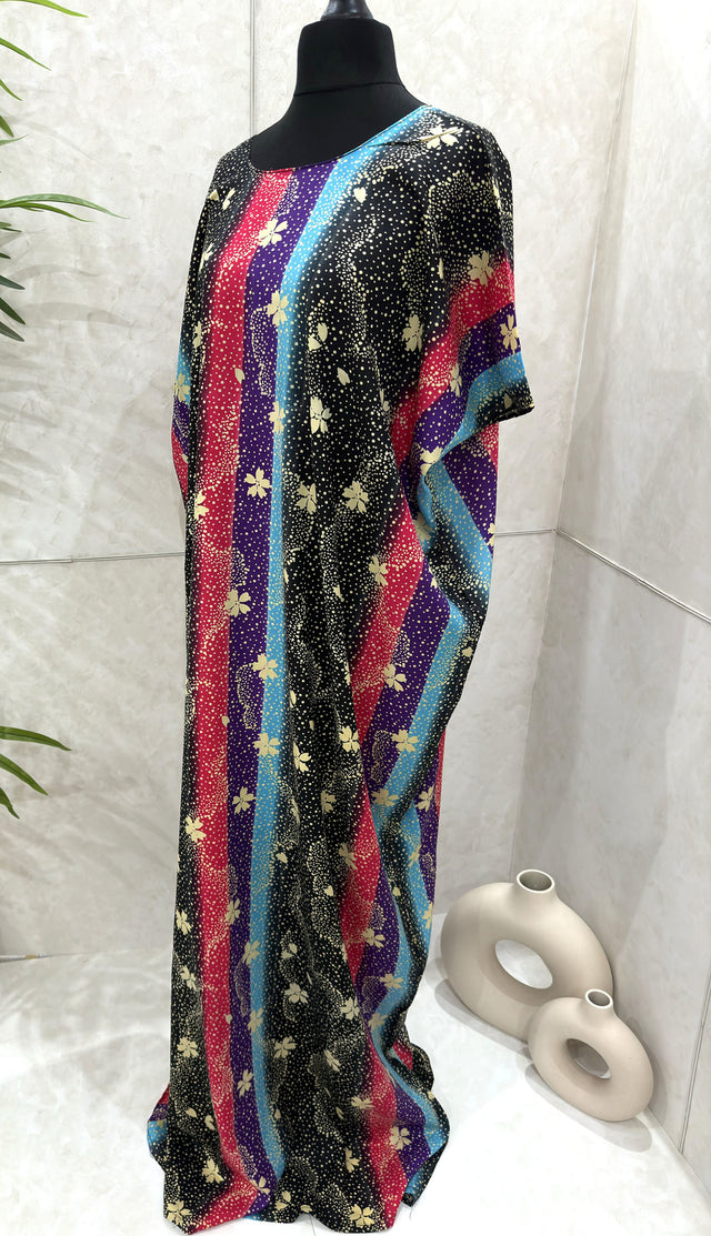 Black floral print cotton baati maxi dress, full-length front view