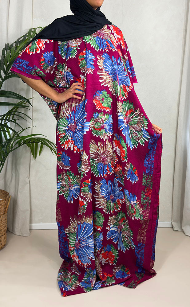 Multi-colour floral cotton baati maxi dress, full-length front view