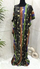 Green floral print cotton baati maxi dress, full-length front view