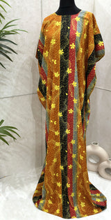 Orange floral print cotton baati maxi dress, full-length front view