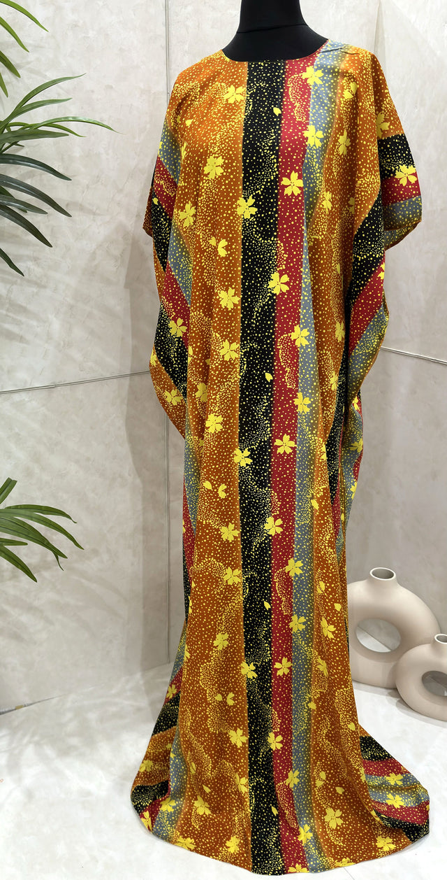 Orange floral print cotton baati maxi dress, full-length front view