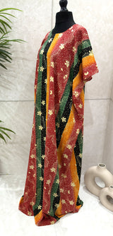 Red floral print cotton baati maxi dress, full-length front view