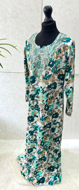 Girls' teal floral mukhawar dress, front view