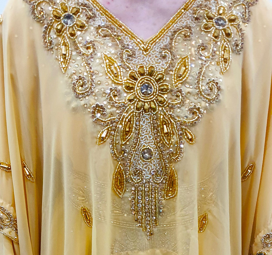 Free size gold Moroccan wedding kaftan full length