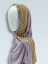 Tiger stripe border hijab with rhinestone accents, full view