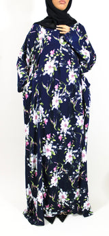 Navy floral maxi dress with pockets, full-length front view