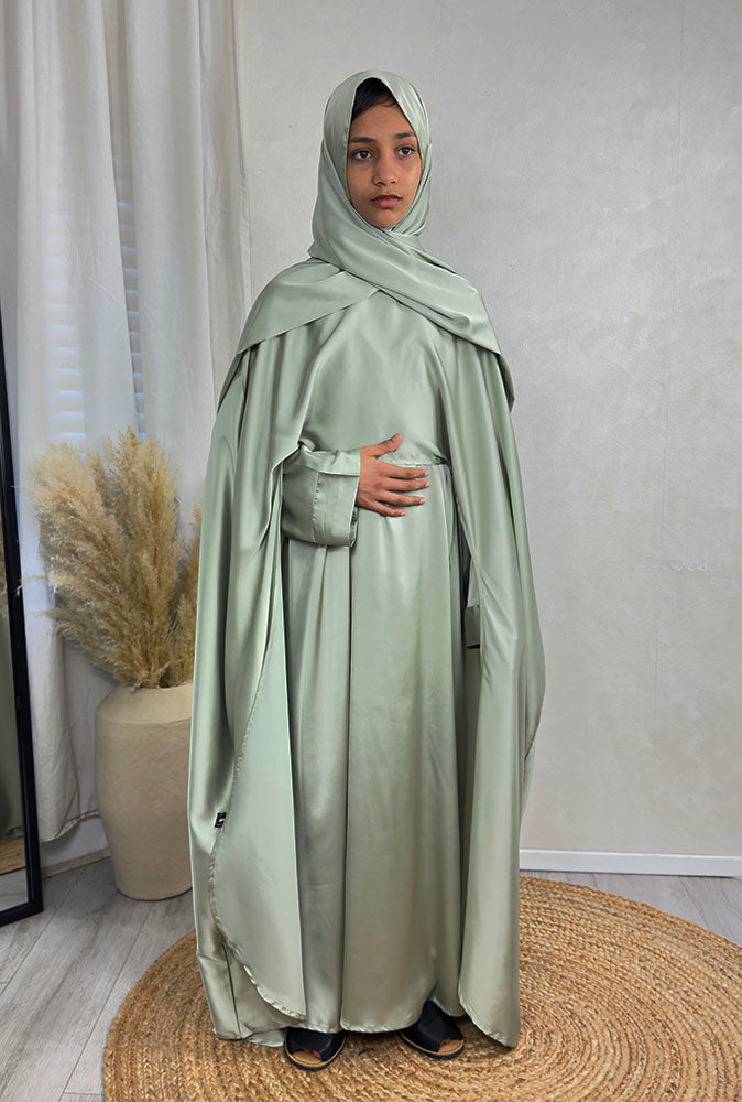 New Childrens 3-Piece Abaya Set – Sage Green