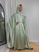 Girls' sage green 3-piece abaya set, front view