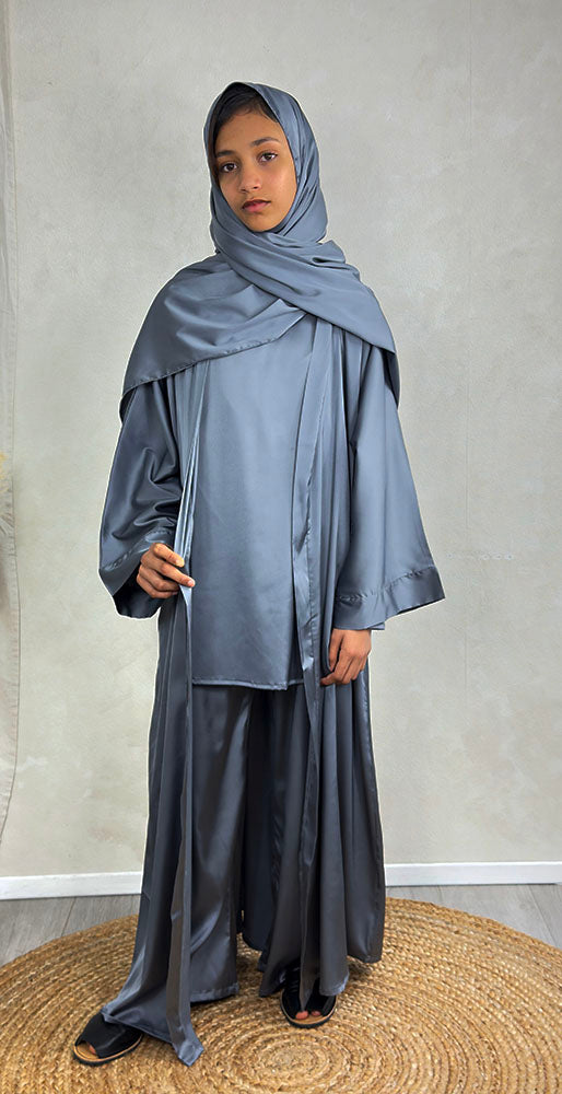 New Childrens 4-Piece Trouser Abaya Set – Cool Grey