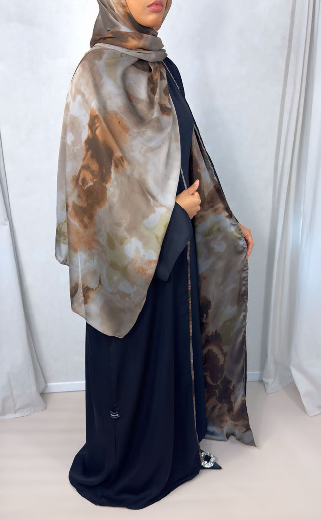New Open Abaya with Satin Chiffon Lining – Timeless Brown Hues