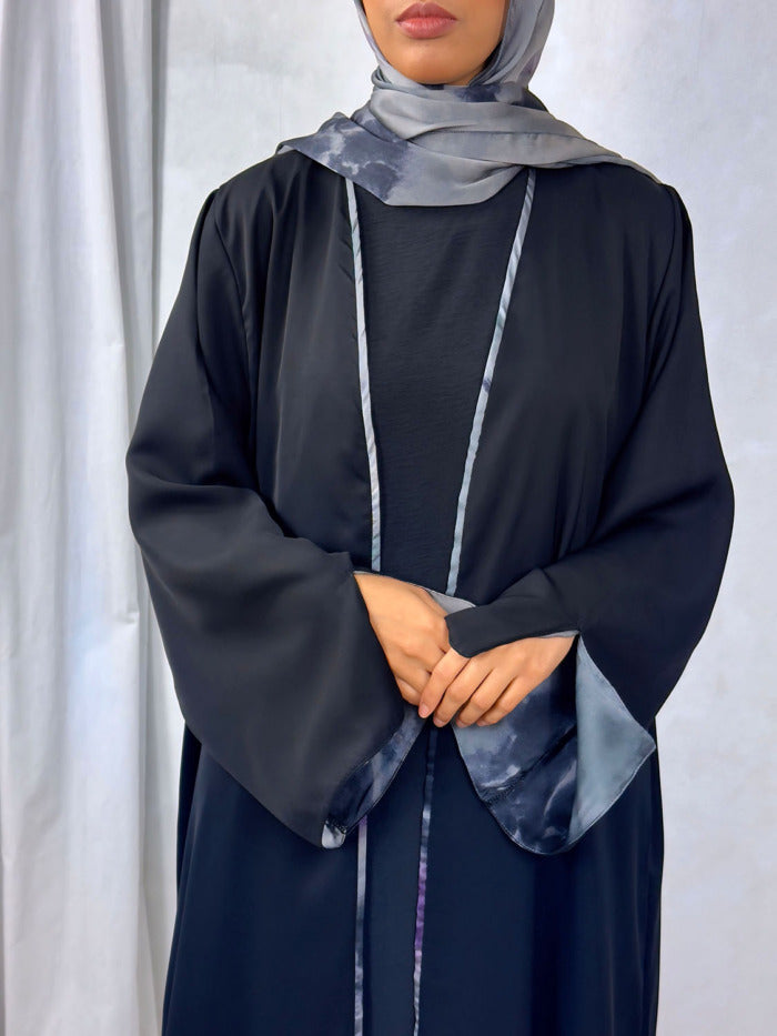 New Open Abaya with Satin Chiffon Lining – Sophisticated Grey Hues