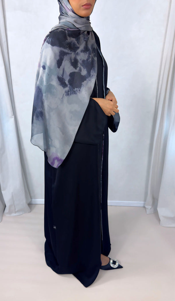New Open Abaya with Satin Chiffon Lining – Sophisticated Grey Hues
