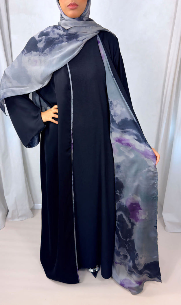 New Open Abaya with Satin Chiffon Lining – Sophisticated Grey Hues