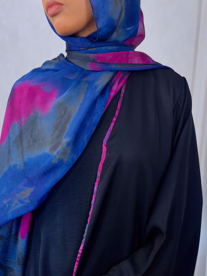 New Open Abaya with Satin Chiffon Lining – Chic Pink & Blue Hues