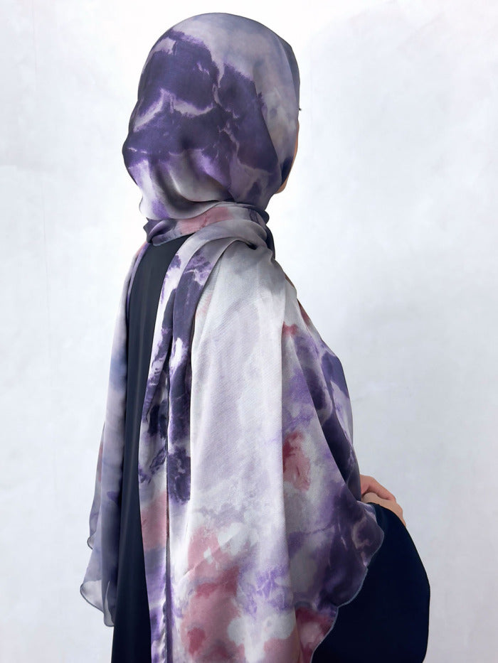 New Open Abaya with Satin Chiffon Lining – Stunning Purple Hues