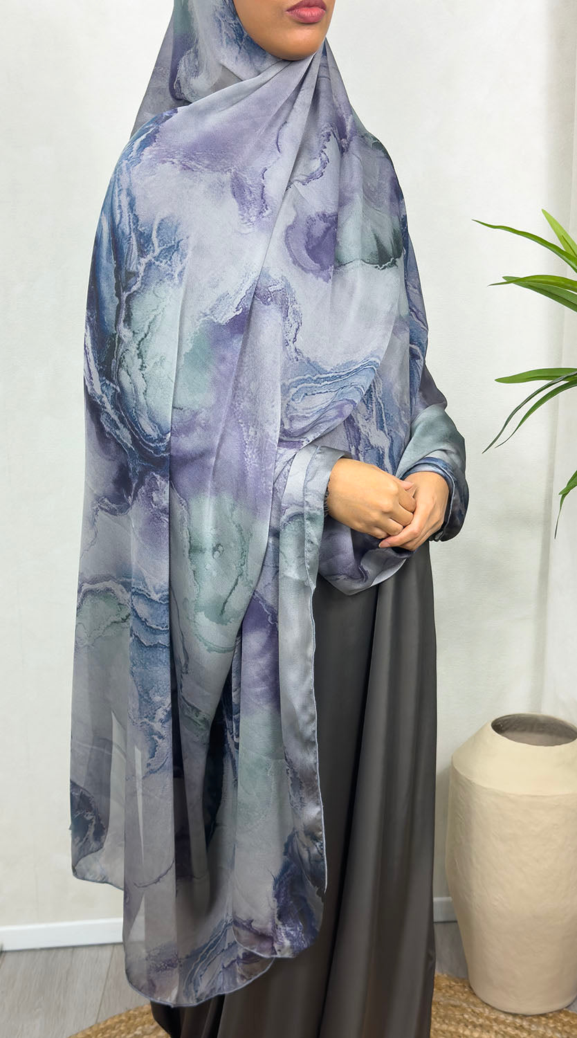 Blue alcohol ink hijab showing the watercolour print