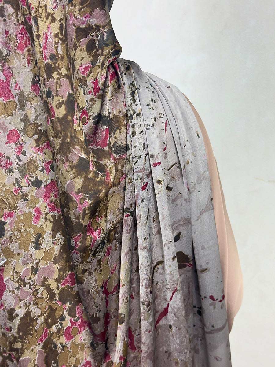 Brown alcohol ink hijab showing the watercolour print