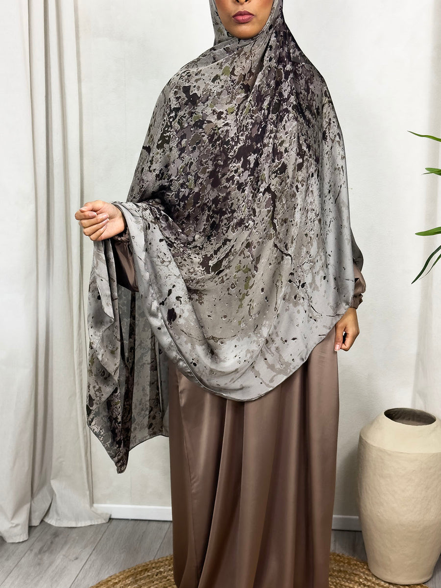 NEW XL Alcohol Ink Satin Chiffon Scarf – Taupe Hues