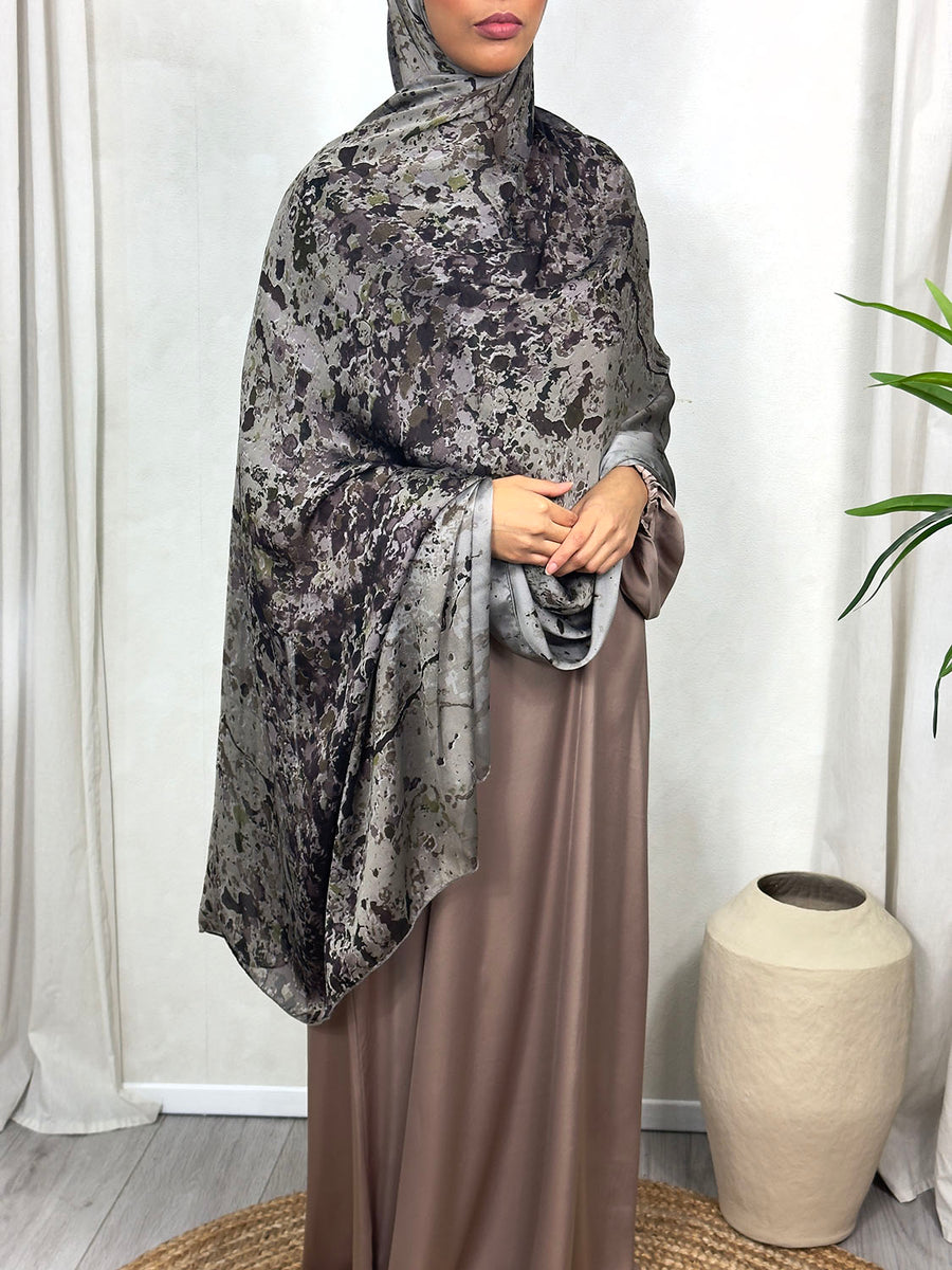 NEW XL Alcohol Ink Satin Chiffon Scarf – Taupe Hues