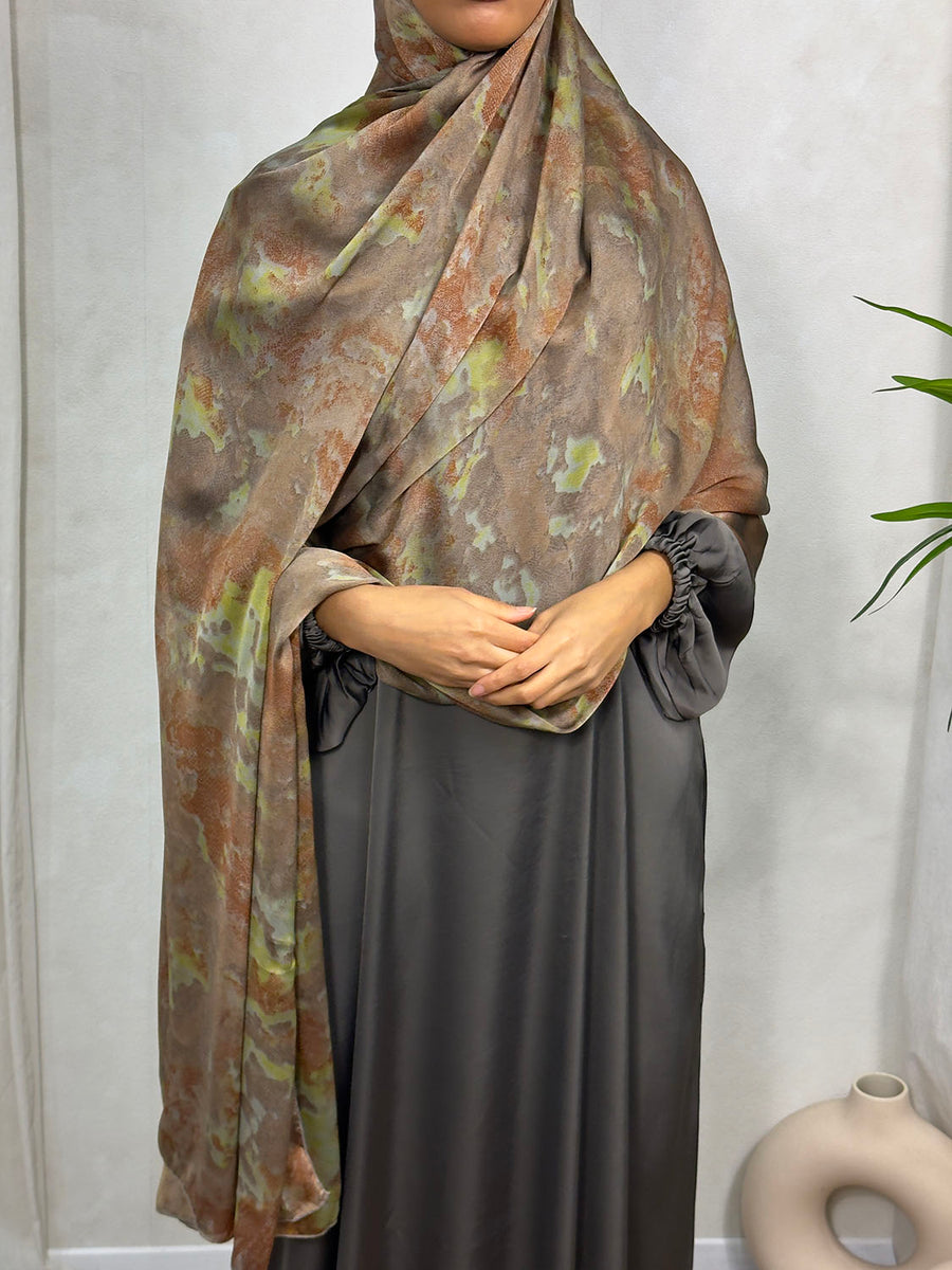 NEW XL Alcohol Ink Satin Chiffon Scarf – Brown