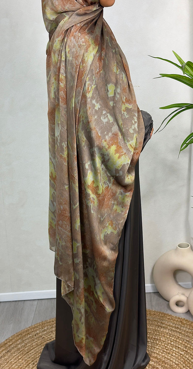 NEW XL Alcohol Ink Satin Chiffon Scarf – Brown
