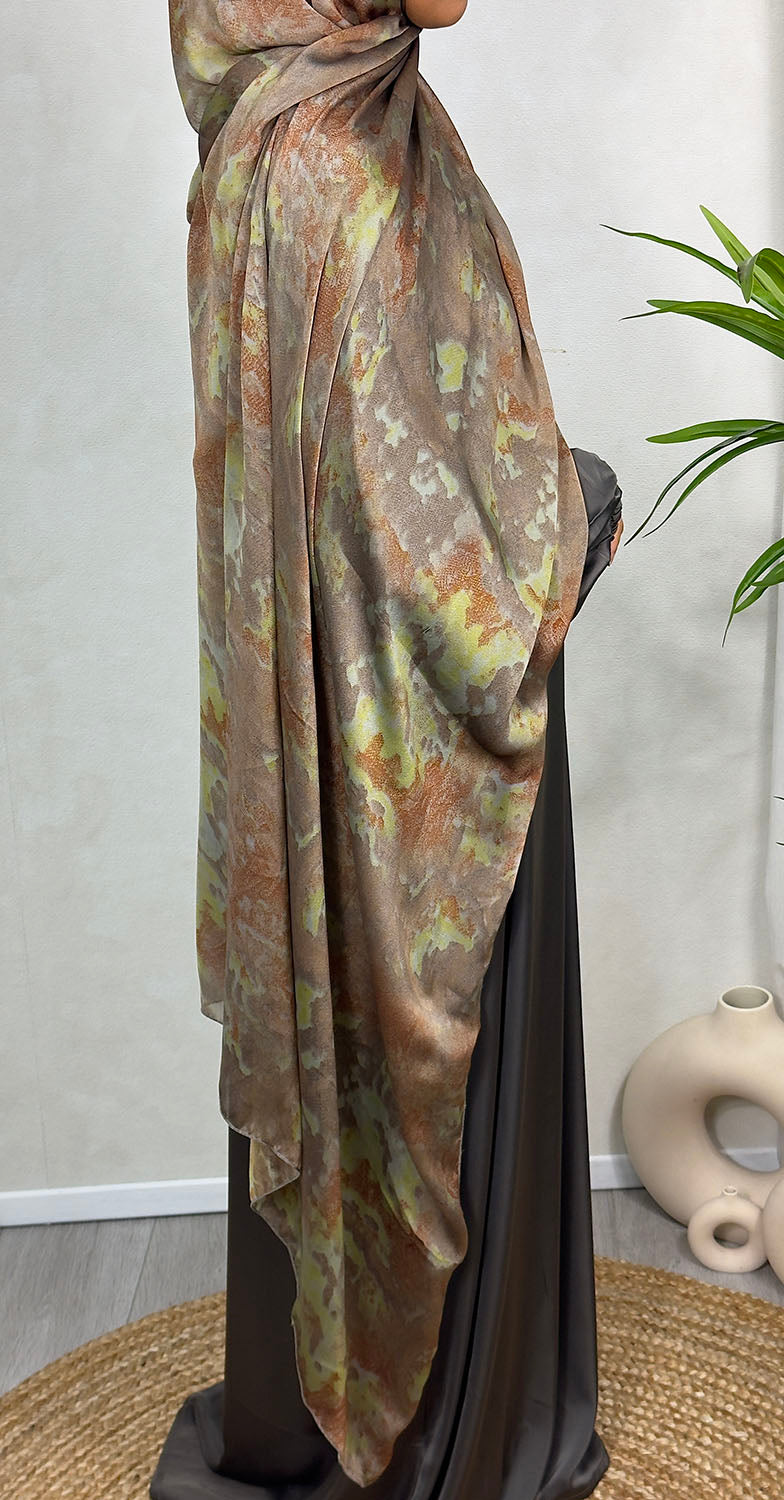 NEW XL Alcohol Ink Satin Chiffon Scarf – Brown