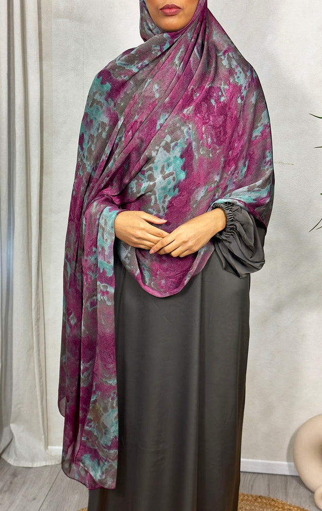 NEW XL Alcohol Ink Satin Chiffon Scarf – Plum Hues