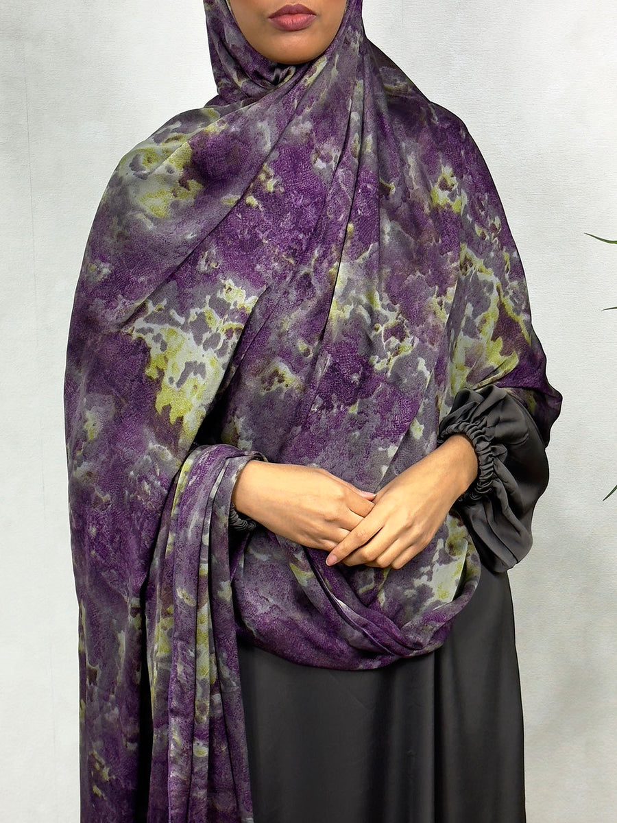 NEW XL Alcohol Ink Satin Chiffon Scarf – Purple