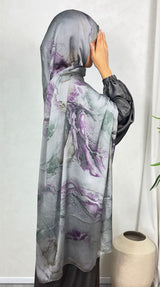 NEW XL Alcohol Ink Satin Chiffon Scarf – Grey and Purple Hues