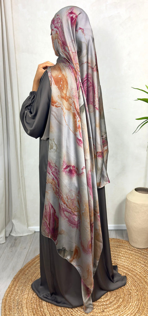 NEW XL Alcohol Ink Satin Chiffon Scarf – Orange and Crimson Hues