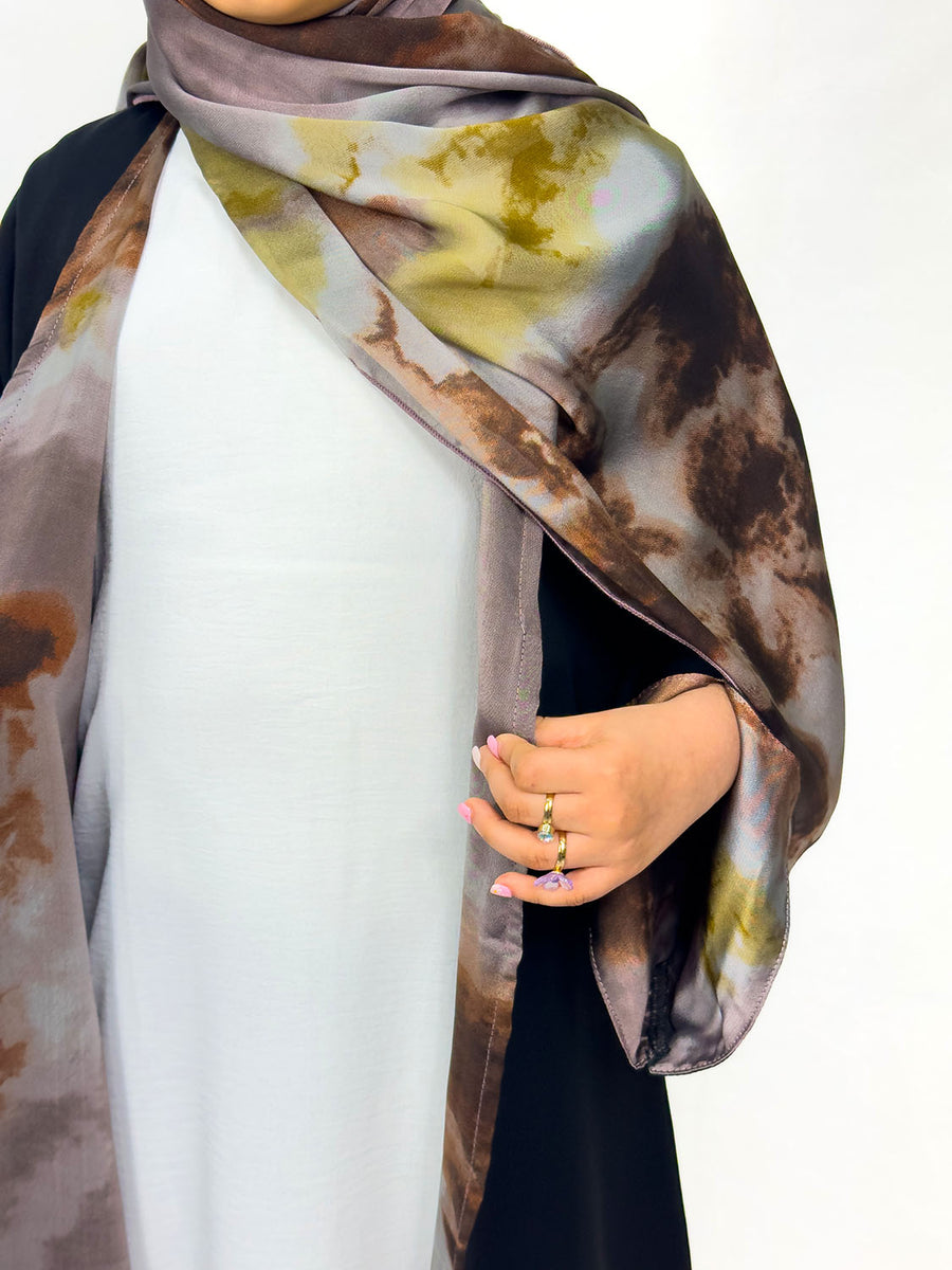 Girls' black open abaya, full-length view