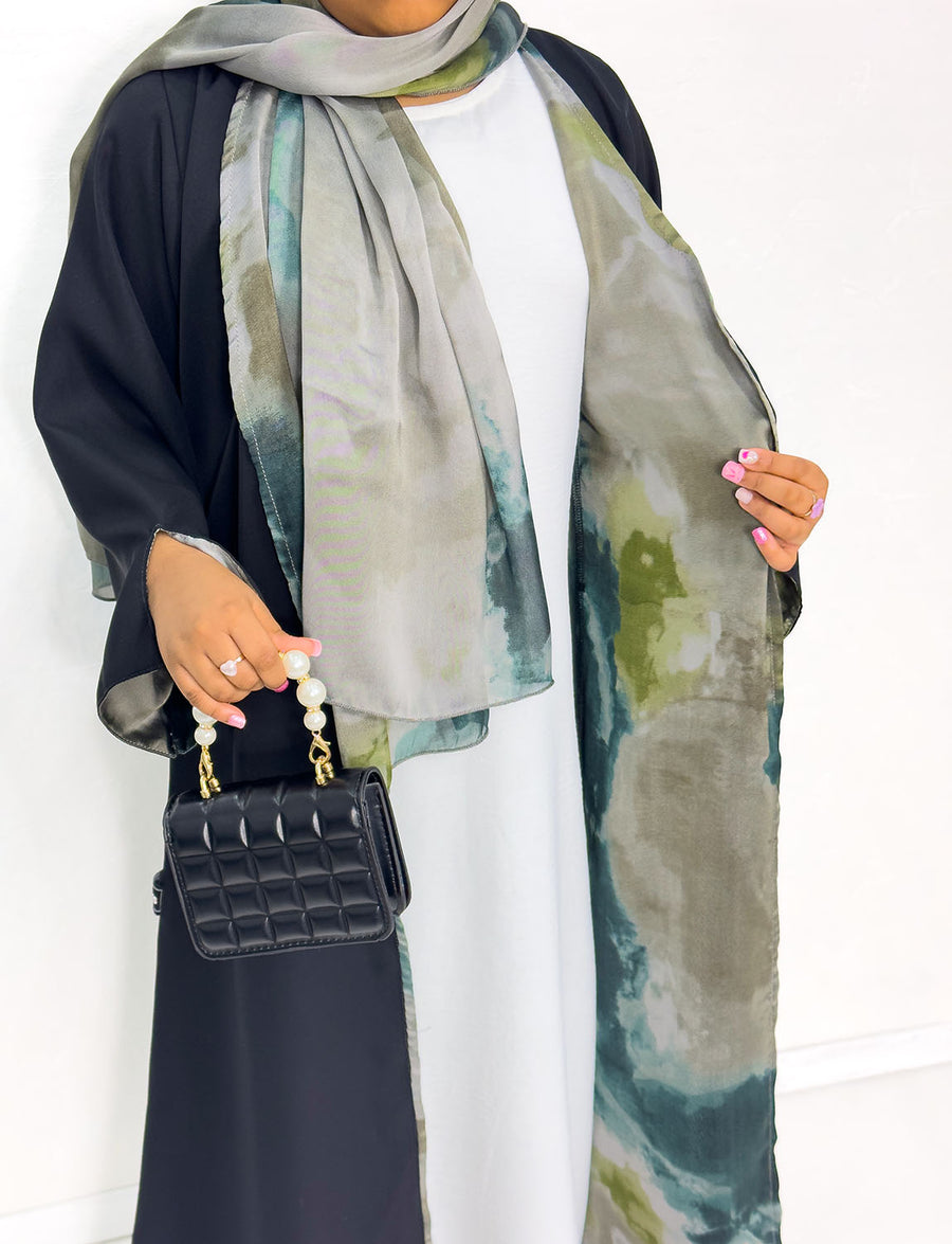 Girls' green lined open abaya side view