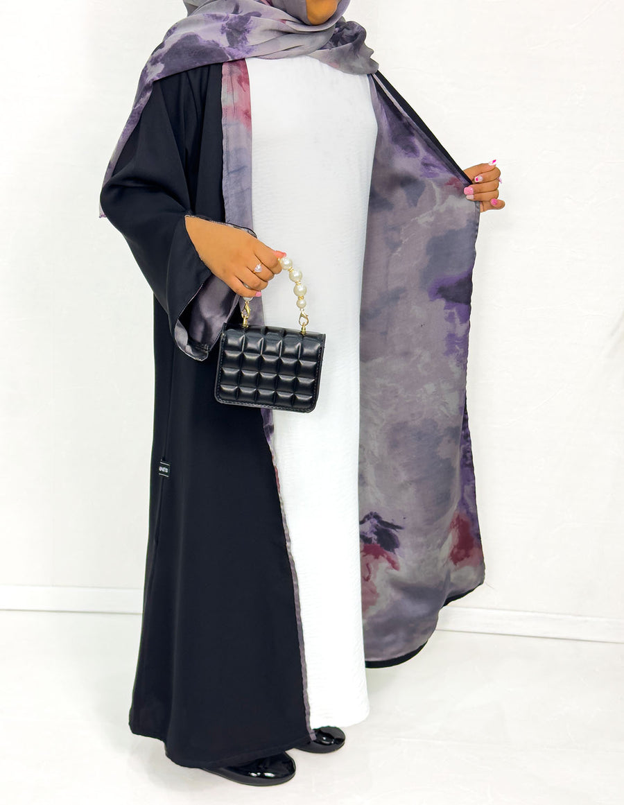 Girls' purple lined open abaya side view