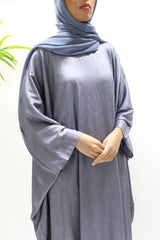 Lilac farasha closed abaya shown front-on with matching hijab