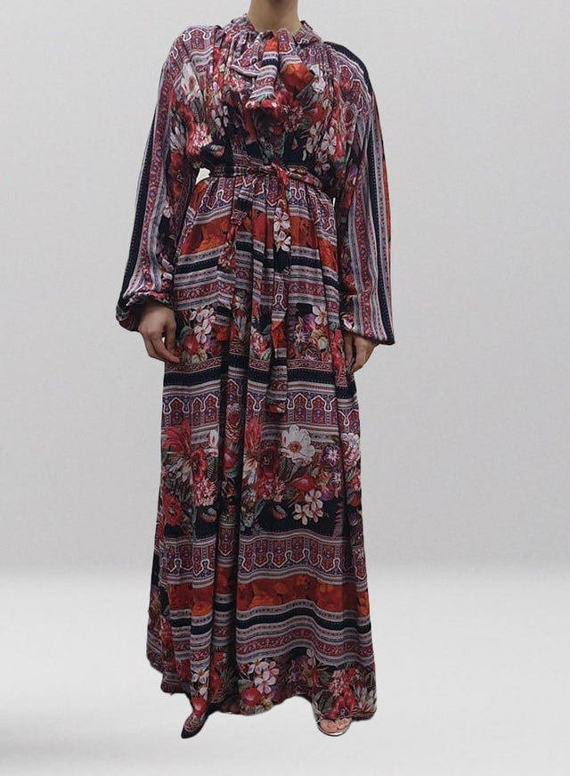 Amani's amber soft cotton bow tie maxi dress front view