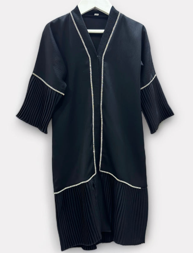 Toddler wearing Amani's silver embellished open abaya with hijab and belt