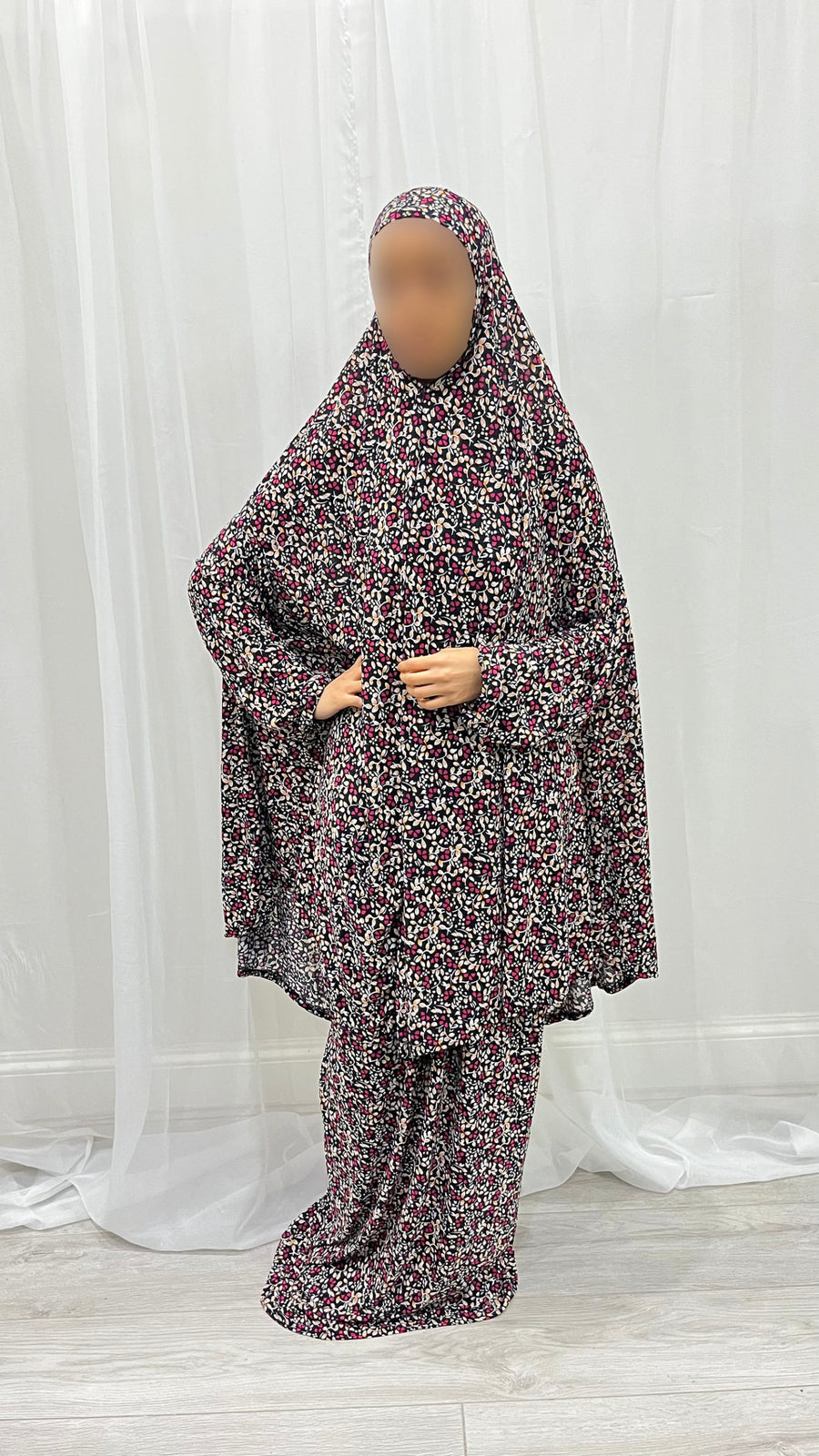 Fuchsia floral prayer dress with matching hijab