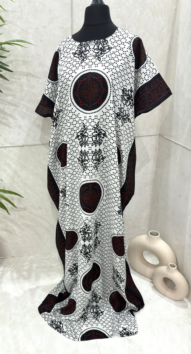 White floral shaash print cotton baati maxi dress, full-length front view