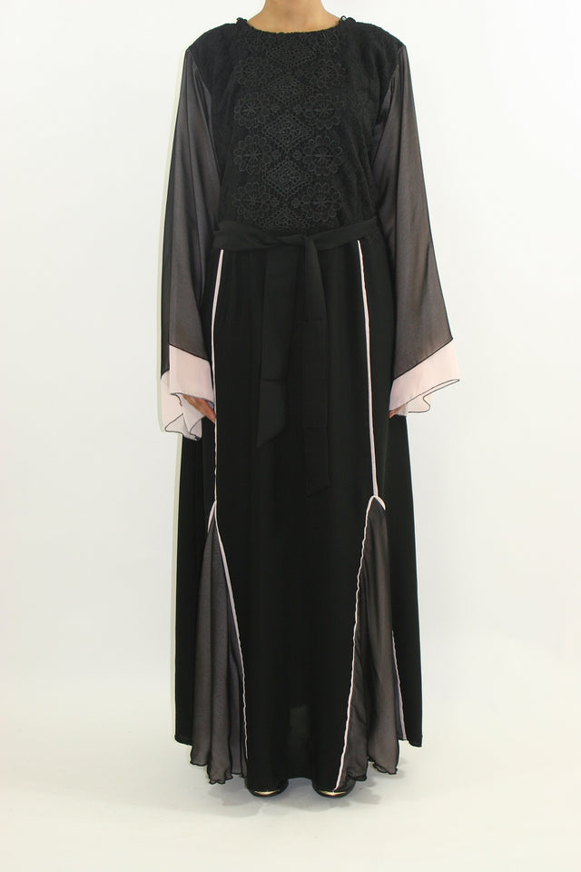 Amani's designer Neda closed abaya, front view