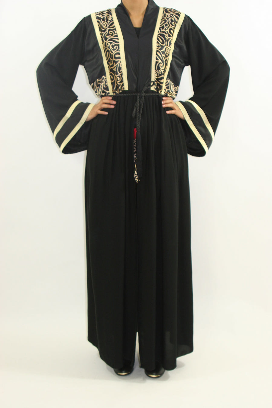 Two-piece designer trouser abaya, full length