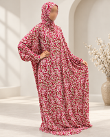 Crimson red floral prayer dress without lace – front view