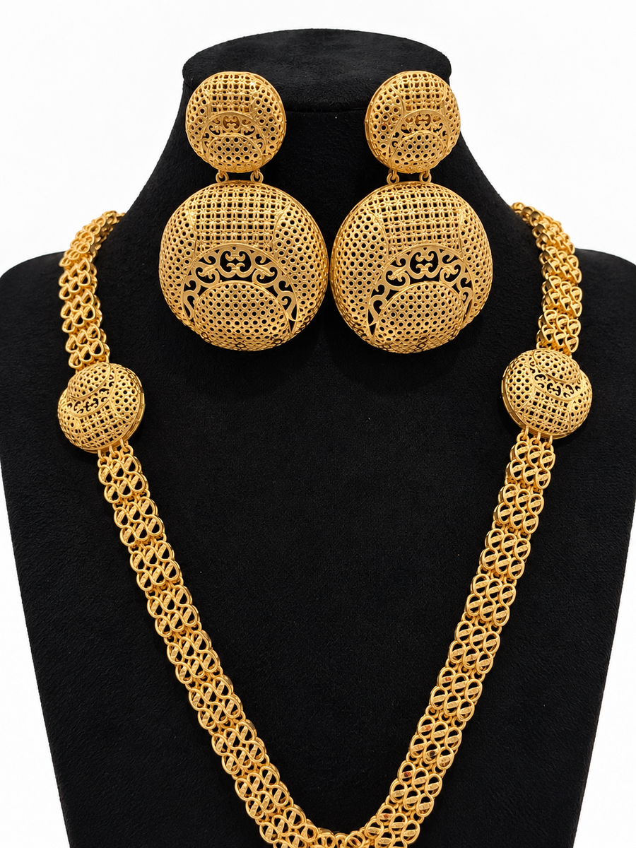 1 gram gold-plated medallion necklace with matching earrings