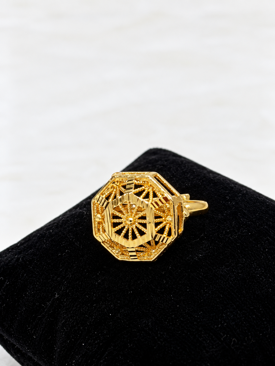 Gold-tone octagon starburst statement ring