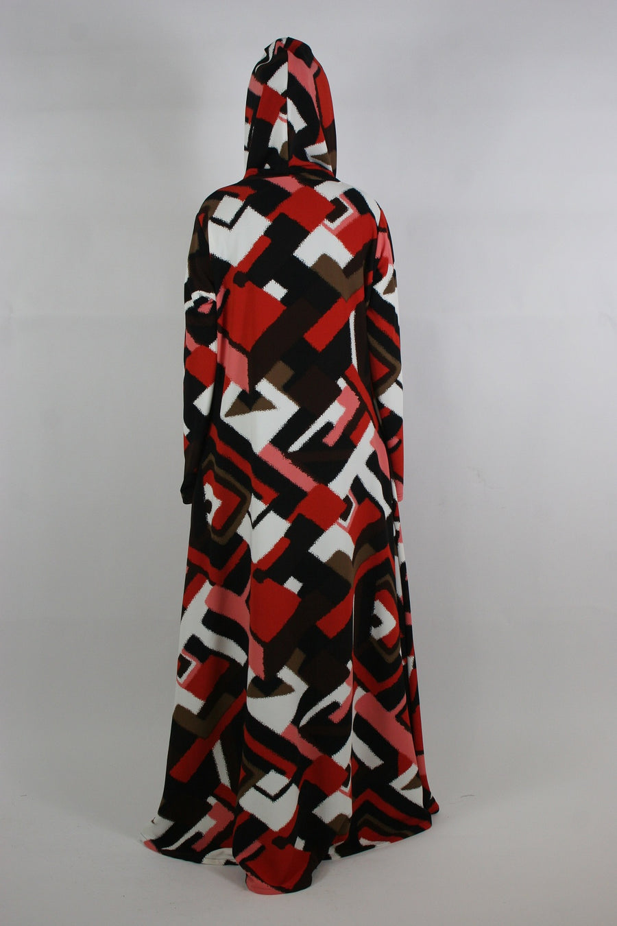 Hood detail on the abstract print jersey maxi dress
