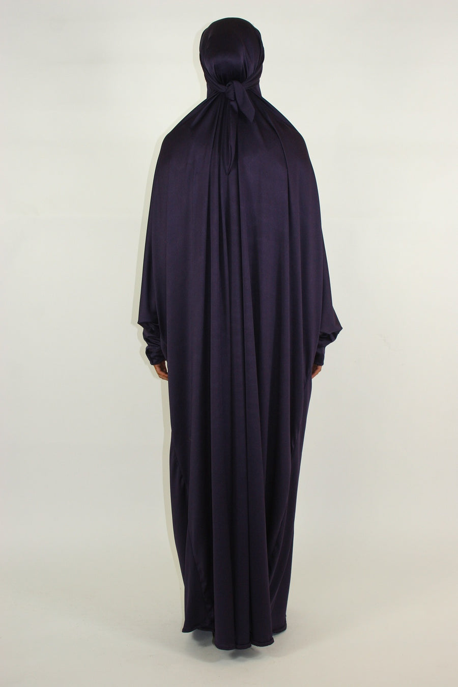 Amani's purple one-piece jersey stretch jilbab drape detail