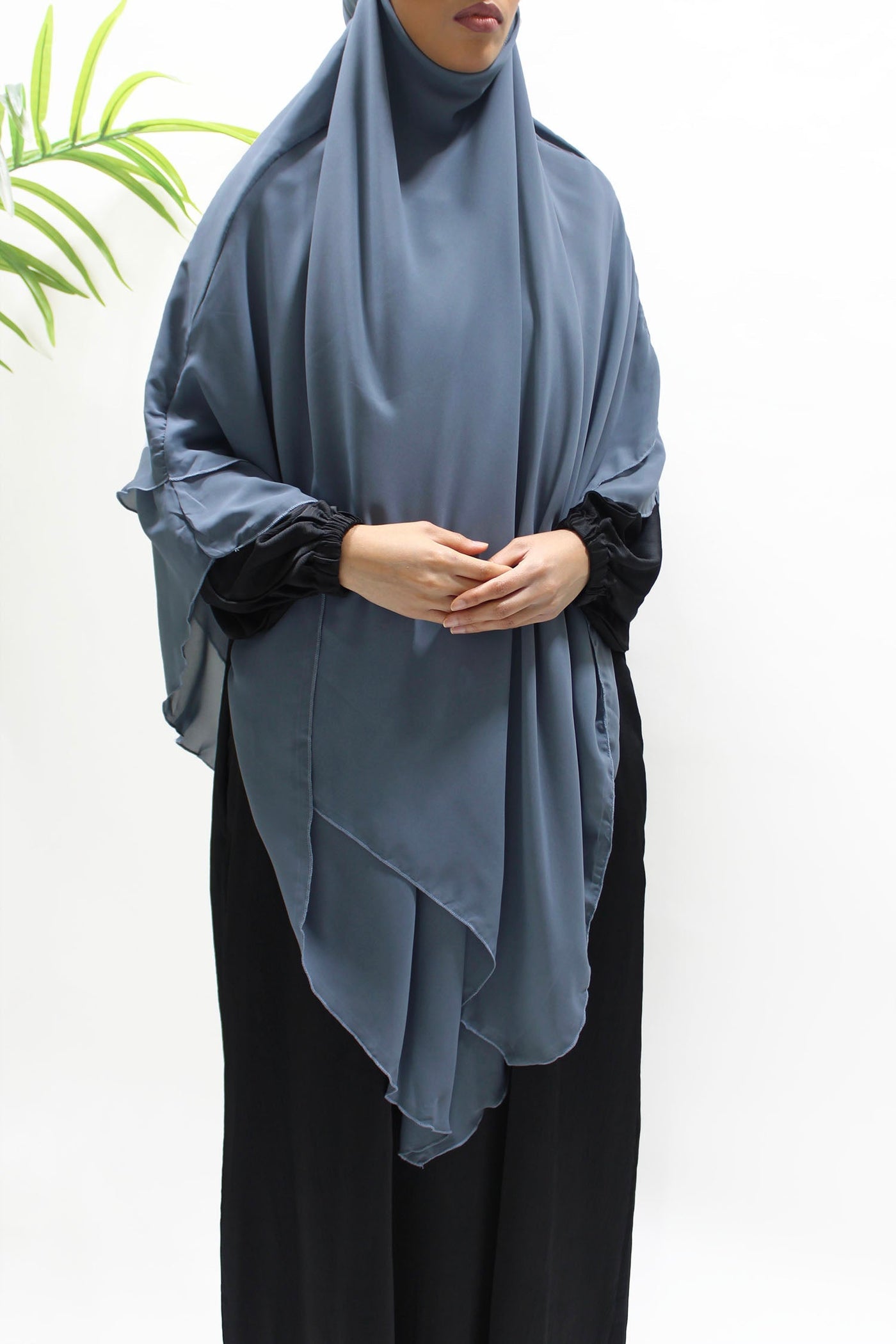 Grey two-layer diamond chiffon khimar from the Amani's Khimars collection