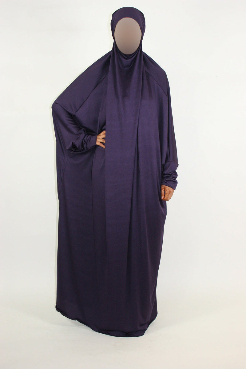 Purple one-piece jersey stretch overhead jilbab from the Amani's Jilbabs collection