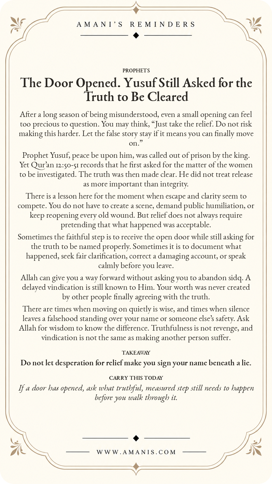 Amani’s Reminders Prophets artwork: The Door Opened. Yusuf Still Asked for the Truth to Be Cleared