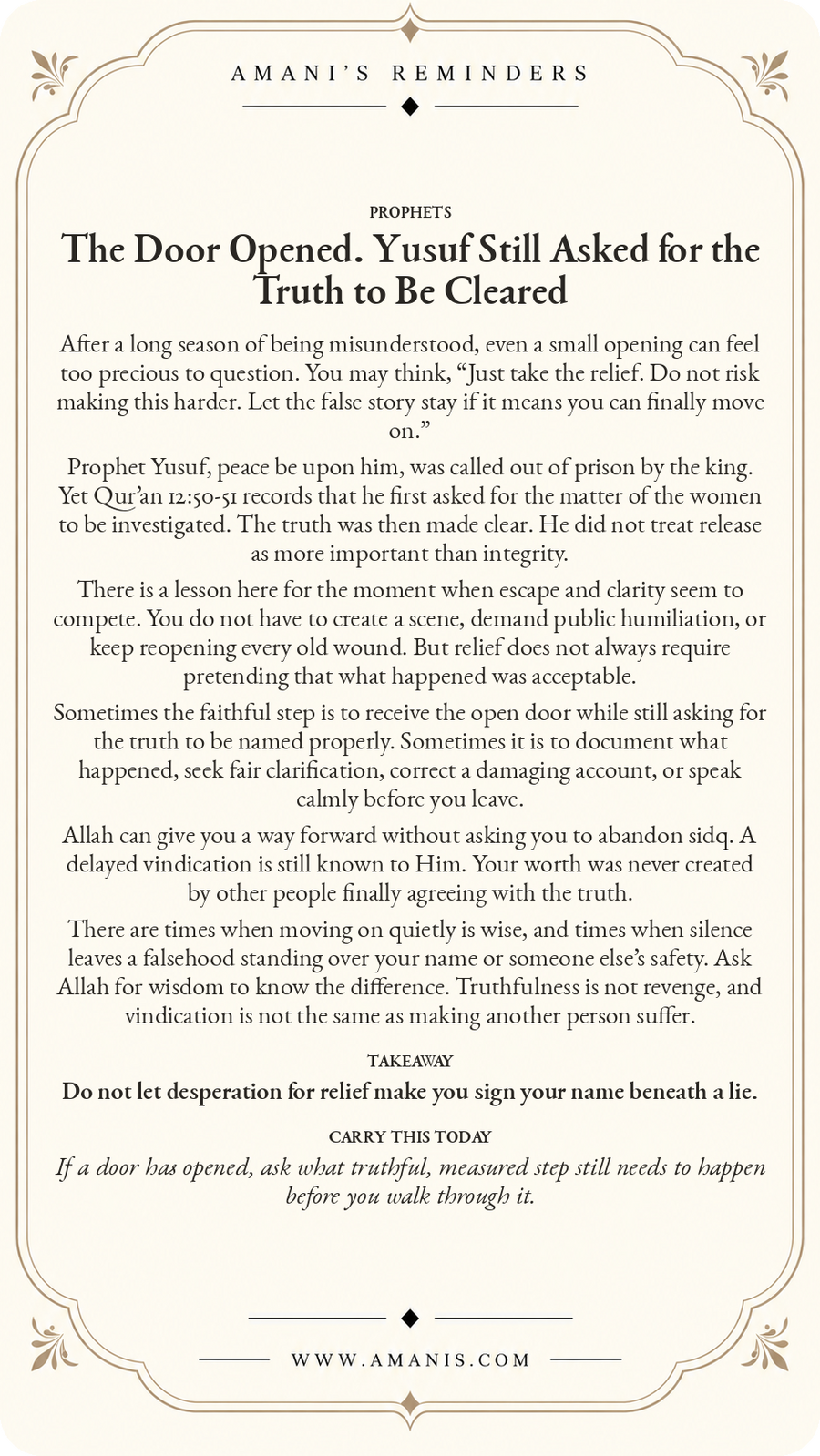 Amani’s Reminders Prophets artwork: The Door Opened. Yusuf Still Asked for the Truth to Be Cleared